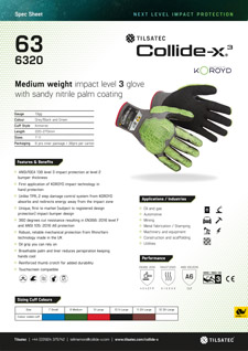 Collide-x3 medium weight impact level 3 glove with sandy nitrile palm coating