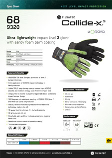 Collide-x3 ultra-lightweight impact level 3 glove with sandy nitrile palm coating