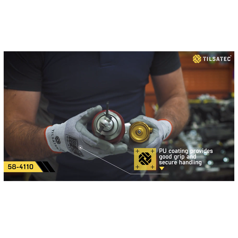 58-4110 cut resistant level D PU palm promotional video