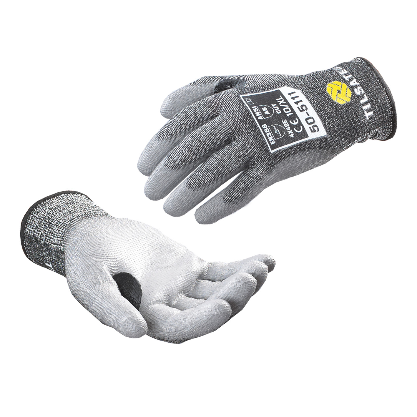 50-5111 Medium weight cut resistant PU palm coated glove with thumb reinforcement